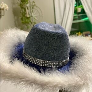 Shimmering Blue Hat with Rhinestone Band